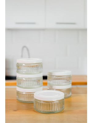 Teknotrust 6'lı Hava Geçirmez Cam Saklama Kase Seti 140CC Beyaz Kapakli