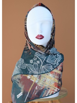 Sinem Monalisa El Dikişli Dijital Bambu Eşarp Haki