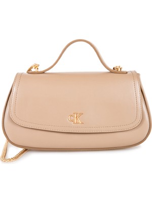 Calvin Klein Kadın Çıkarılabilir Zincir Omuz Askılı Ck Logo Kabartmalı Bej Omuz Çantası LV04F3282G-VFU