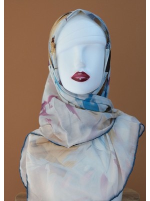 Sinem Monalisa Hibrit Dijital Natıral Eşarp Kot Mavi