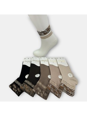 Anemon Socks Pamuklu Leopar Desenli Taşlı Bayan Çorap 12 Çift
