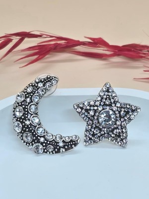 Zirkon Taş Ay Yıldız Model Silver Küpe