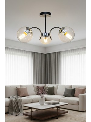 Esslight Luna 3 Lü Füme Glop Camlı Salon Mutfak Yatak Odası Plafonyer Avize