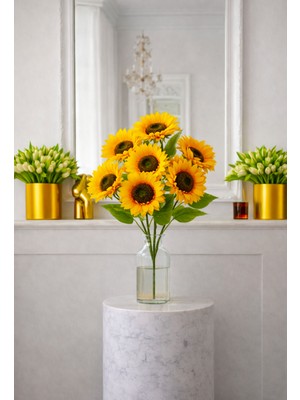 Madame Nazar Üstün Kalite Gerçekçi Ayçiçeği Yapay Çiçek – 1 Demet 7'li -50CM - Solmaz, Vazo ve Salon Dekoru