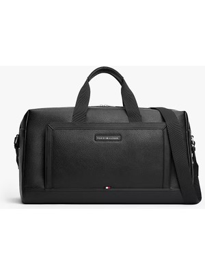 Tommy Hilfiger Erkek Metal Logo Fermuar Kapama Deri Kısa Kulp Siyah Spor Çanta AM0AM14005-BDS