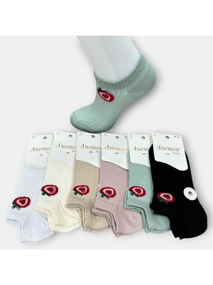 Anemon Socks Pamuklu Çilek Desenli Taşlı Bayan Çorap 12 Çift