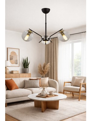 Esslight Sezin 3 Lü Plafonyer Füme Glop Camlı Salon Mutfak Yatak Odası Avize