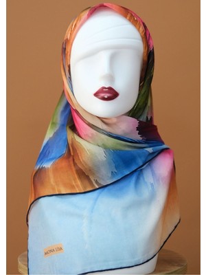 Sinem Monalisa El Dikişli Digital Soft Pamuk Eşarp Lacivert