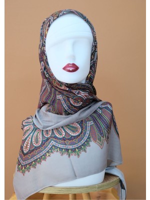 Sinem Monalisa Digital Dubai Kaşmir Eşarp Gri