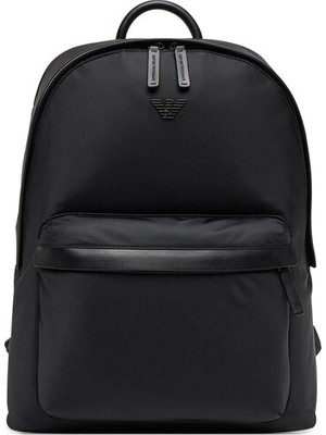 Emporio Armani Erkek Metalik Logo Rozetli Fermuarlı Ön Cepli Ayarlanabilir Askılı Siyah Sırt Çantası EM001795 AF13454-UC001