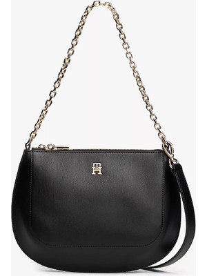 Tommy Hilfiger Kadın Deri Fermuar Kapama Zincir Askı Siyah Omuz Çantası AW0AW18143-BDS