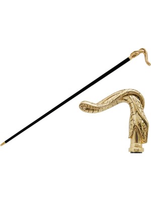 Pasotti Altın Yılan Bastonu 92 cm Metal Sap - Ahşap Gövde, Kauçuklu Pirinç Uç