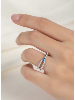 925 Ayar Gümüş Mavi Ayarlanabilir Tıffany Tasarım Kadın Yüzük Doğum Günü Hediye