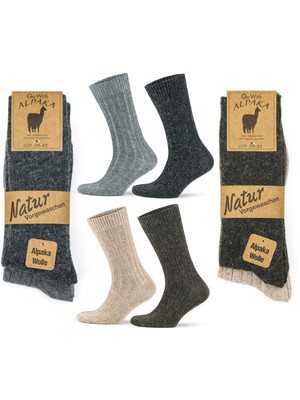 Gowith 4 Çift Alpaka Yünlü Termal Yumuşak Doğal Yıkamalı Kışlık Kadın Erkek Çorap 3095