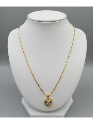 Suzi Shine Zirkon Taşlı Çelik Gold Kalp Kolye