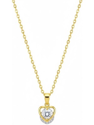 Suzi Shine Taşlı Kalp Gold Çelik Kolye