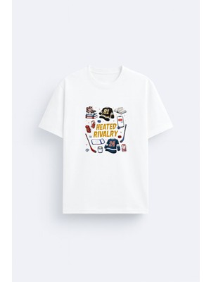 Shain Heated Rivalry Dizi Baskılı Bisiklet Yaka Beyaz Tişört T-Shirt