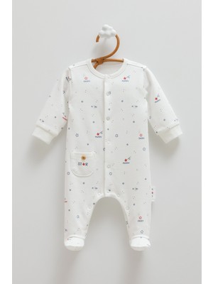 Caramell 0-6 Ay Arası Family Star Çıtçıtlı Tulum - Ekru %100 Pamuk