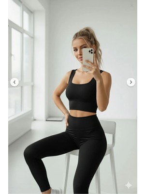 Doce Elegante Kadın 2 Adet Pamuklu Siyah Kalın Askılı Crop Pedli Spor Sütyeni Yarım Atlet Bluz Büstiyer