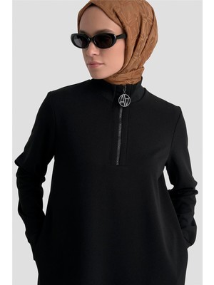 Armine Fermuar Detaylı Basic Tunik Siyah