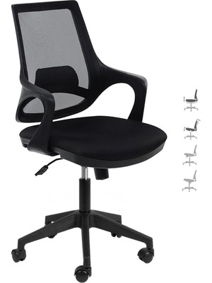 Sahmetra Nets Çalışma Sandalyesi | Ofis ve Bilgisayar Koltuğu | Siyah Kumaş - Siyah Kollar