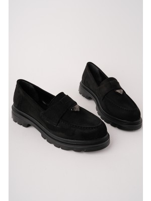 MARSHETTA Elora Model Toka Detaylı Siyah Süet Kadın Loafer Günlük Ayakkabı