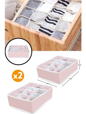 Serstil 2 Adet 12 Bölmeli Organizer Çekmece Içi Düzenleyici Pembe