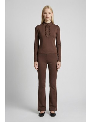 Rays 8311A Ön Düğmeli Bluz Kahve