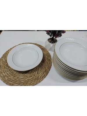 PremiumPort Yaldızlı Mat 19 cm Çukur Yemek Tabağı 12'li Set, Şık ve Dayanıklı