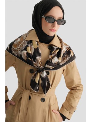 Armine Düğmeli Basic Trençkot Camel