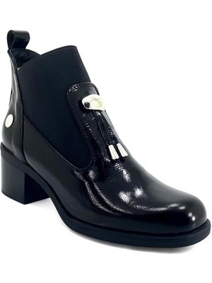 Mammamia 1805 Hakiki Deri Günlük Kadın Bot-Siyah Rugan