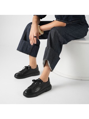 Ametist Anka Siyah Gerçek Deri Kadın Sneaker – Hafif Eva Taban