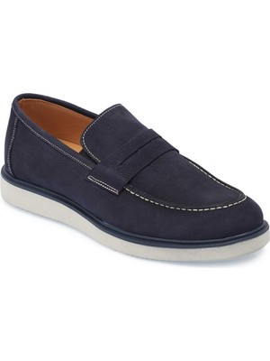 Tergan Lacivert Hakiki Nubuk Deri Erkek Loafer - E25I1AY57161-C39