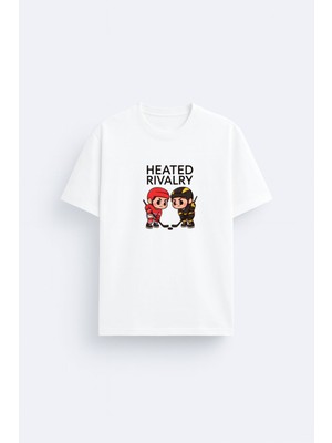 Shain Heated Rivalry Dizi Baskılı Bisiklet Yaka Beyaz Tişört T-Shirt