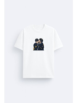 Shain Heated Rivalry Dizi Baskılı Bisiklet Yaka Beyaz Tişört T-Shirt