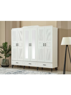 İNDEPPO Nirvana 6 Kapaklı 3 Çekmeceli Gardırop Mat Aytaşı