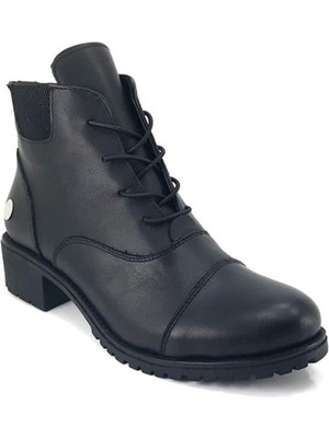 Mammamia 1645 Hakiki Deri Günlük Kadın Bot-Siyah