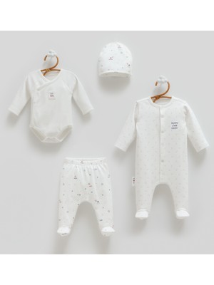 Caramell Family Star 4\'lü Hastane Çıkışı - Ekru %100 Pamuk