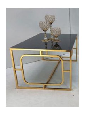 Çelsan Kare Hedef Gold Metal Ayaklı Siyah Cam Orta Sehpa – Yerli Üretim