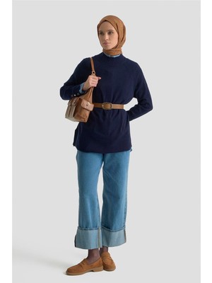 Armine Düğmeli Basic Oversize Kazak 25KD6016 Lacivert