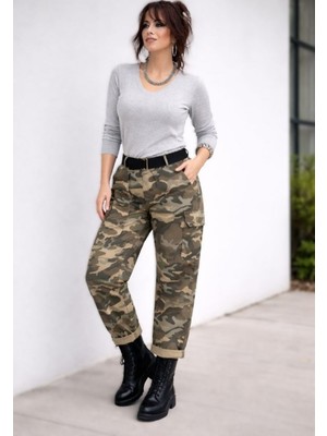 Boutique Bade Italyan Kamuflaj Desen Toka Kemerli Pantolon