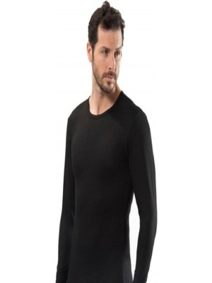 Tutku Elit Siyah 1302 Likralı Pamuk 0 Yaka Uzun Kol Erkek Body-Siyah-Xl