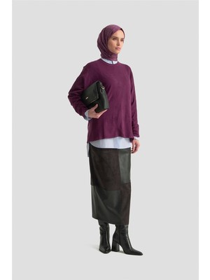 Armine Desenli Kazak 25KD7010 Mürdüm