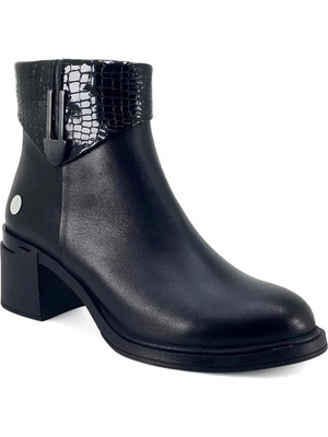 Mammamia 8430 Hakiki Deri Günlük Kadın Bot-Siyah