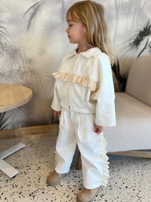 Butik Kız Çocuk Kot Ceketli 2'li Alt - Üst Takım Özel Koleksiyon Lüks Takım