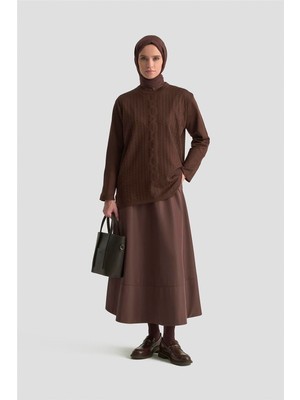 Armine Örgü Desenli Kazak 25KD7004 Kahverengi