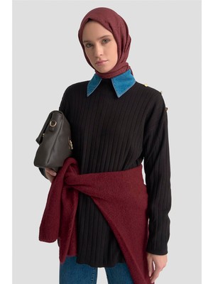 Armine Yüksek Yaka Triko Kazak 25KD6019 Siyah