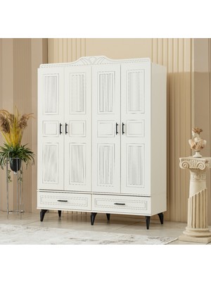 İNDEPPO Nirvana 4 Kapaklı 2 Çekmeceli Gardırop Mat Aytaşı