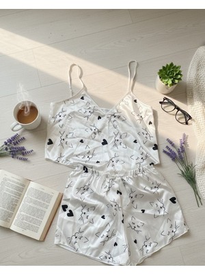 Babyilay Desenli Saten Şortlu Takım Şık Gecelik