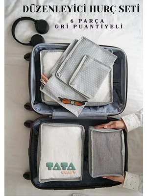 Tata Craft 6'lı Valiz Düzenleyici Bavul Içi Organizer Set Seyahat Hurcu Puantiyeli Tela Kumaş